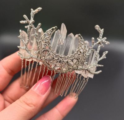 Witch Forest Elf Natural Quartz Haircomb Goddnes Occult Hair Jewelry Moterų plaukų juosta