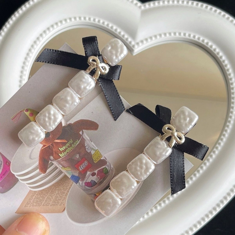 Φουρκέτα με φιόγκο γεωμετρική μαργαριτάρι για γυναίκες Κομψή ρομαντική απαλή γοητεία Γλυκό κλιπ μαλλιών Vintage αισθητικής μόδας αξεσουάρ μαλλιών