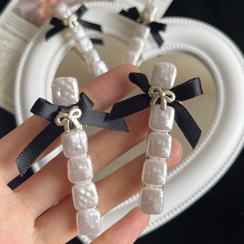 Φουρκέτα με φιόγκο γεωμετρική μαργαριτάρι για γυναίκες Κομψή ρομαντική απαλή γοητεία Γλυκό κλιπ μαλλιών Vintage αισθητικής μόδας αξεσουάρ μαλλιών