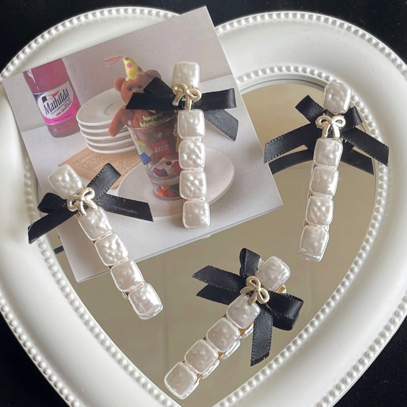 Φουρκέτα με φιόγκο γεωμετρική μαργαριτάρι για γυναίκες Κομψή ρομαντική απαλή γοητεία Γλυκό κλιπ μαλλιών Vintage αισθητικής μόδας αξεσουάρ μαλλιών