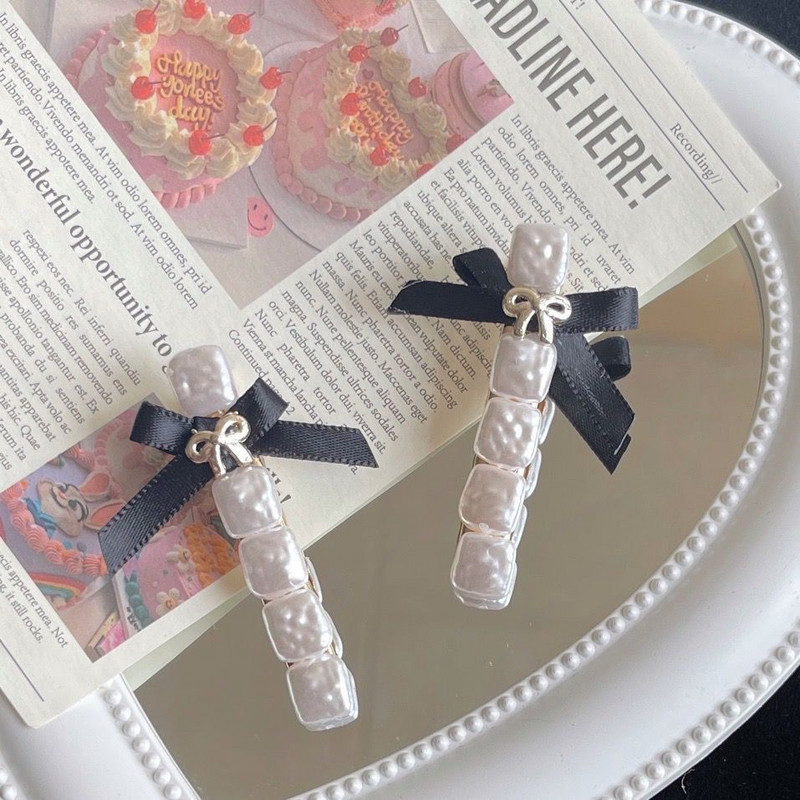 Φουρκέτα με φιόγκο γεωμετρική μαργαριτάρι για γυναίκες Κομψή ρομαντική απαλή γοητεία Γλυκό κλιπ μαλλιών Vintage αισθητικής μόδας αξεσουάρ μαλλιών