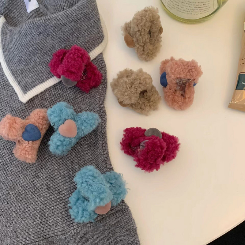 Įvairių spalvų vilnos pliušinių raidžių mini plaukų segtukas moterims Saldus mielas mergaičių žavesys plaukų segtukas Estetinė madinga plaukų aksesuarai dovana