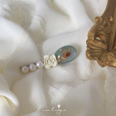 French Cream Rose Pearl Crystal Stone Hajtű nőknek Temperament Charm Elegáns Hajcsat Vintage Exquisite Hajkiegészítők