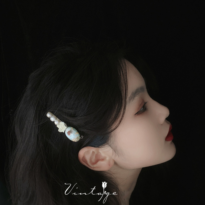 French Cream Rose Pearl Crystal Stone Hajtű nőknek Temperament Charm Elegáns Hajcsat Vintage Exquisite Hajkiegészítők