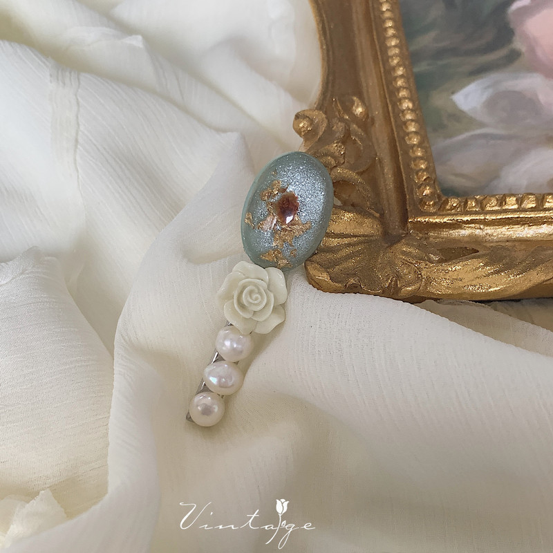 French Cream Rose Pearl Crystal Stone Hajtű nőknek Temperament Charm Elegáns Hajcsat Vintage Exquisite Hajkiegészítők