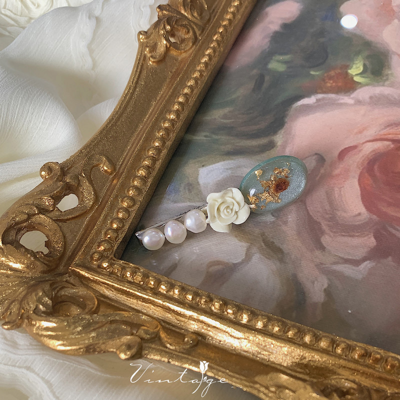 French Cream Rose Pearl Crystal Stone Hajtű nőknek Temperament Charm Elegáns Hajcsat Vintage Exquisite Hajkiegészítők