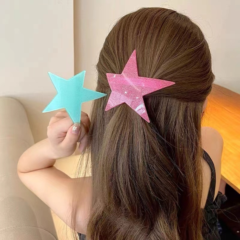 Többszínű szabálytalan Pentagram csillag akril hajtű nőknek Sweet Cool Girly Charm hajcsat Esztétika Y2K hajkiegészítők