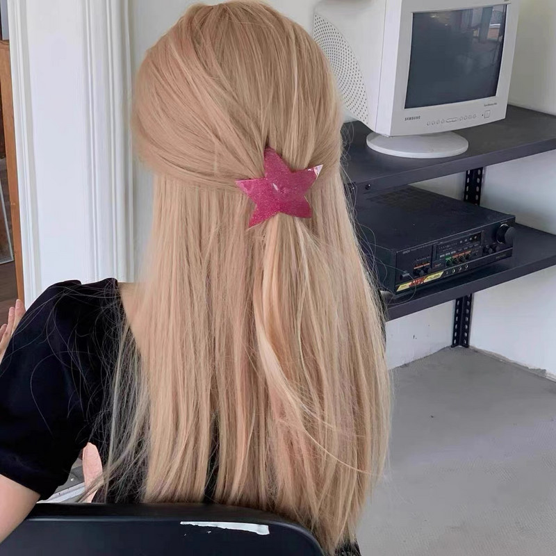 Többszínű szabálytalan Pentagram csillag akril hajtű nőknek Sweet Cool Girly Charm hajcsat Esztétika Y2K hajkiegészítők