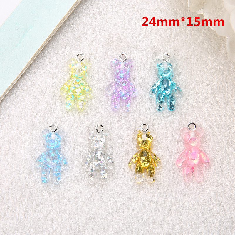 20 db 15*24 mm-es Mini Violent Bear Bűbájok Csillogó lapos hátú gyanta kézműves ékszer leletek nyaklánc medál kulcstartó barkácskészítéshez