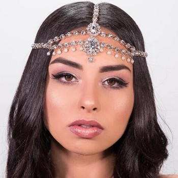 Stonefans Novel Bohemia Bridal Tiara Crystal Zircon Drop Hair Chain Women Forehead Wedding Head Head Rhinestone Boho Head Chain