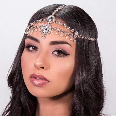 Stonefans Novel Bohemia menyasszonyi tiara kristály cirkon hajszállánc női homlok esküvői fejdísz strassz boho fejlánc