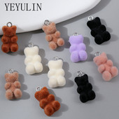 YEYULIN 10db/tétel 21*11MM Velvet Bear Charms lapos hátú gyanta medál barkács nyaklánc fülbevaló ékszerkészítéshez kiegészítők