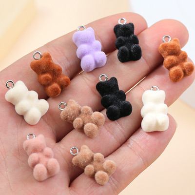 YEYULIN 10db/tétel 21*11MM Velvet Bear Charms lapos hátú gyanta medál barkács nyaklánc fülbevaló ékszerkészítéshez kiegészítők