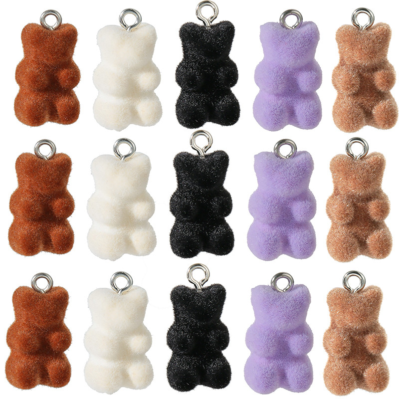 YEYULIN 10db/tétel 21*11MM Velvet Bear Charms lapos hátú gyanta medál barkács nyaklánc fülbevaló ékszerkészítéshez kiegészítők