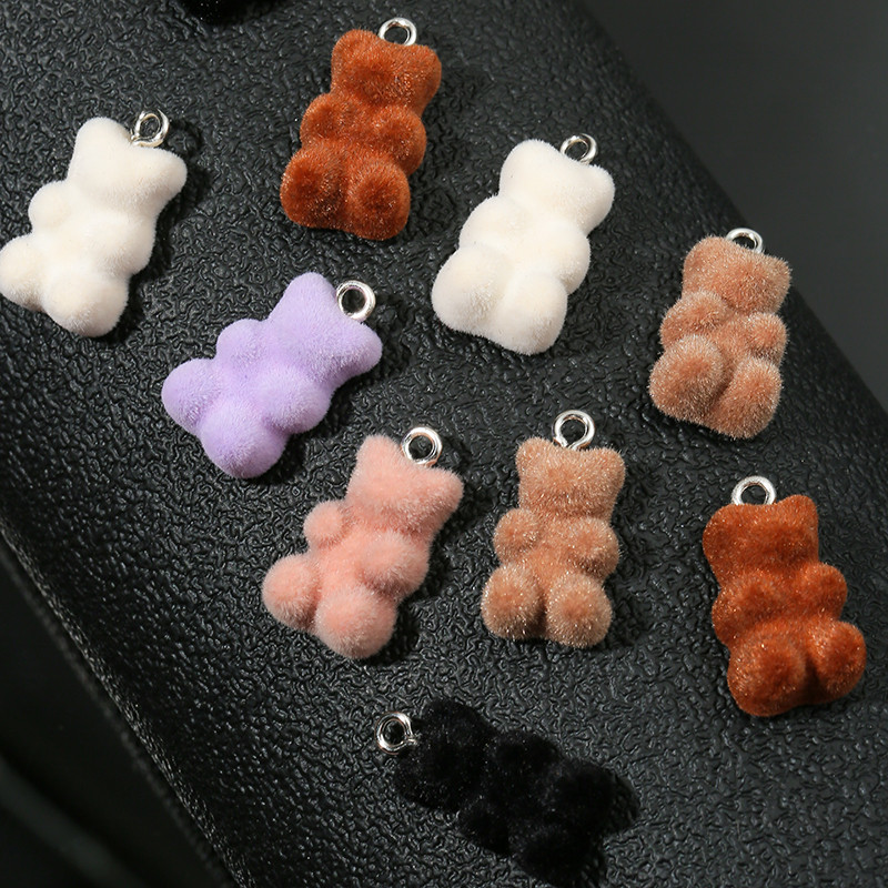 YEYULIN 10db/tétel 21*11MM Velvet Bear Charms lapos hátú gyanta medál barkács nyaklánc fülbevaló ékszerkészítéshez kiegészítők