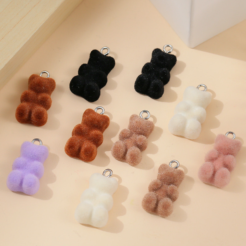 YEYULIN 10db/tétel 21*11MM Velvet Bear Charms lapos hátú gyanta medál barkács nyaklánc fülbevaló ékszerkészítéshez kiegészítők
