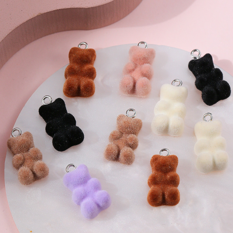 YEYULIN 10db/tétel 21*11MM Velvet Bear Charms lapos hátú gyanta medál barkács nyaklánc fülbevaló ékszerkészítéshez kiegészítők