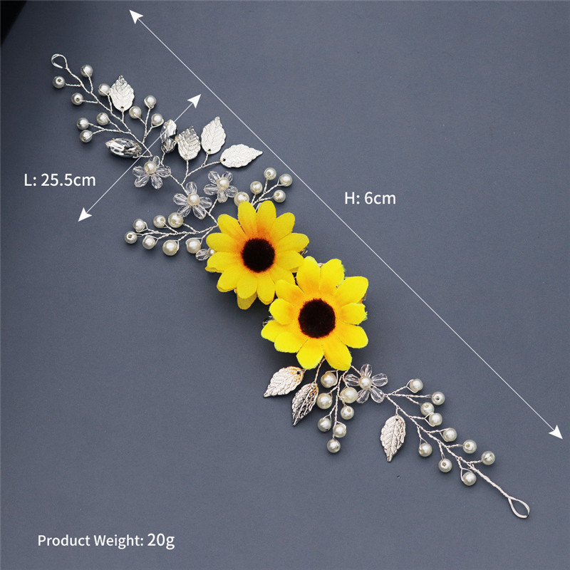 OKILY Nauji audiniai Saulėgrąžos su perlu moterims Galvos juostos Vestuviniai Plaukų Priedai Krištoliniai Nuotakos Nuotakos Daisy Plaukų Papuošalai