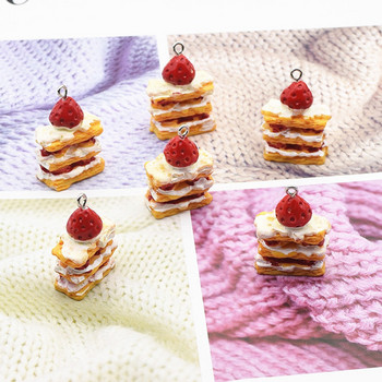 6 τμχ Kawaii Strawberry Cream Cake Charms Ρητίνη μενταγιόν Γούρια για βραχιόλι κολιέ Μπρελόκ Diy Αξεσουάρ κατασκευής κοσμημάτων