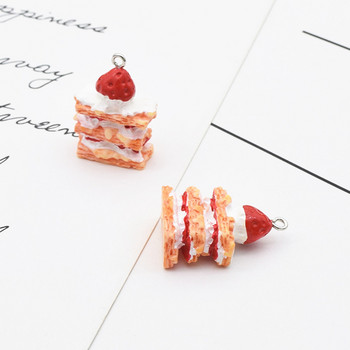 6 τμχ Kawaii Strawberry Cream Cake Charms Ρητίνη μενταγιόν Γούρια για βραχιόλι κολιέ Μπρελόκ Diy Αξεσουάρ κατασκευής κοσμημάτων