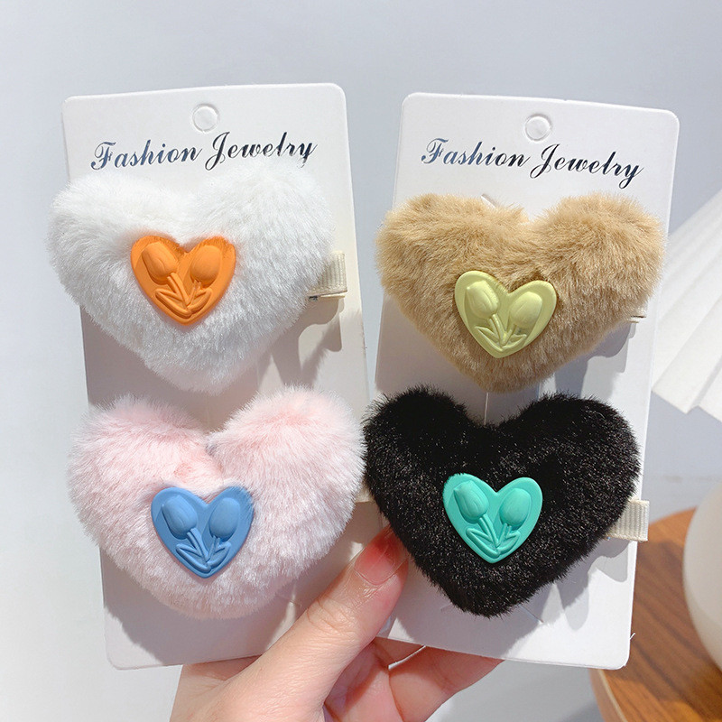 Višebojni plišani cvijet ukosnica u obliku srca ljubavi za žene Slatki šarm Estetska kopča za kosu za djevojčice Korejski modni dodaci za kosu Poklon