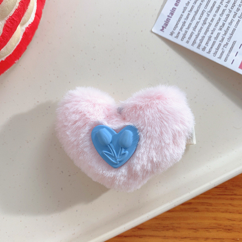 Višebojni plišani cvijet ukosnica u obliku srca ljubavi za žene Slatki šarm Estetska kopča za kosu za djevojčice Korejski modni dodaci za kosu Poklon
