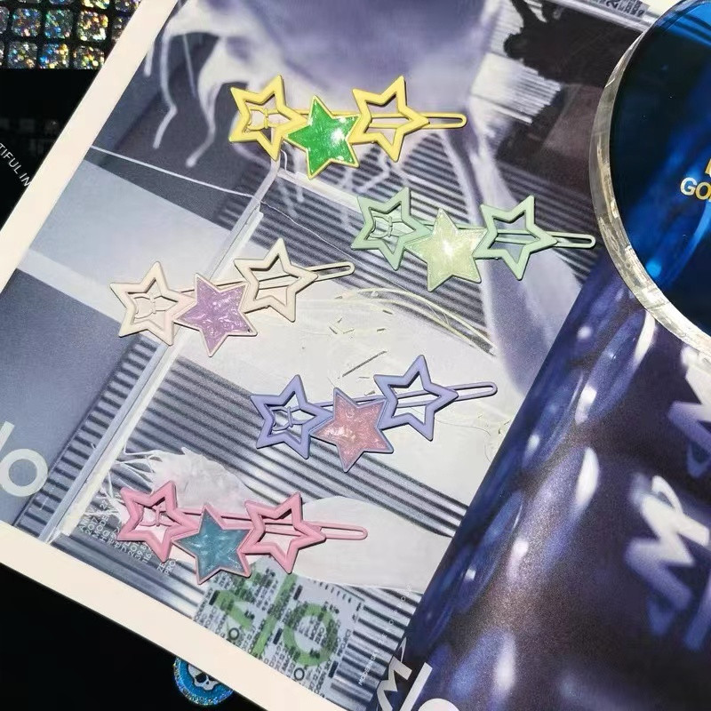 Többszínű Hollow Star Pentagram hajtű nőknek Édes, aranyos báj Esztétikus lányos hajcsat Koreai divatos hajkiegészítők