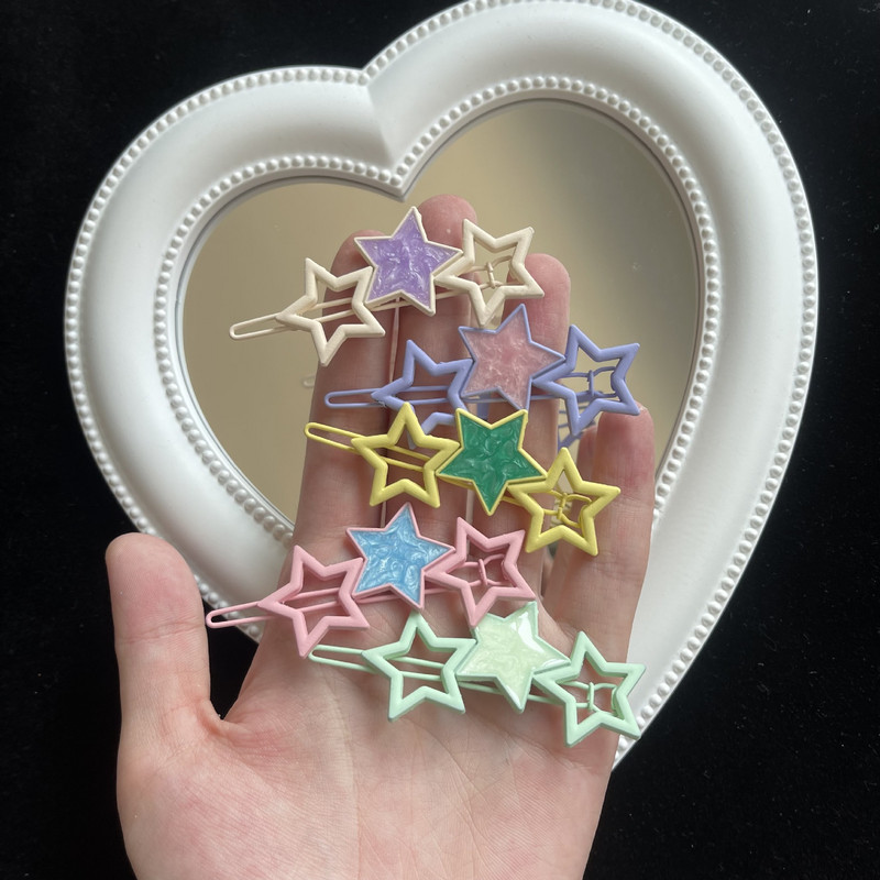 Többszínű Hollow Star Pentagram hajtű nőknek Édes, aranyos báj Esztétikus lányos hajcsat Koreai divatos hajkiegészítők