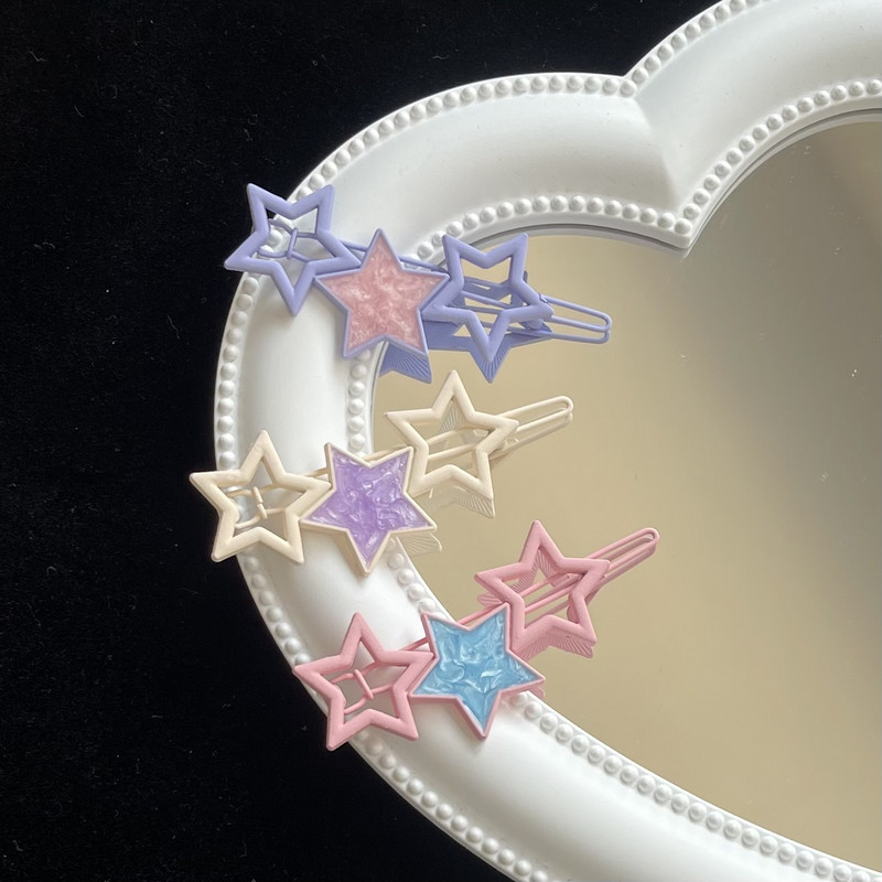 Többszínű Hollow Star Pentagram hajtű nőknek Édes, aranyos báj Esztétikus lányos hajcsat Koreai divatos hajkiegészítők