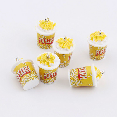 10db Popcorn Ételbűvek 3D Gyanta kulcstartó Bűvek Fülbevaló Ékszer készítés Kawaii Cute Charm Kulcstartó Kiegészítők Kellékek