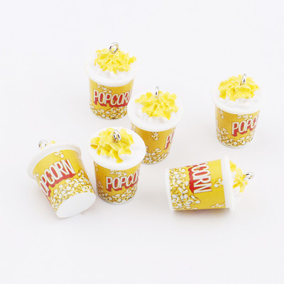 10db Popcorn Ételbűvek 3D Gyanta kulcstartó Bűvek Fülbevaló Ékszer készítés Kawaii Cute Charm Kulcstartó Kiegészítők Kellékek