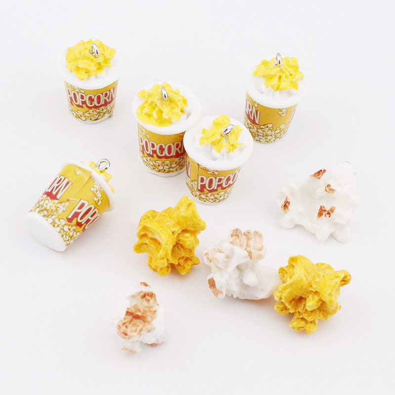10db Popcorn Ételbűvek 3D Gyanta kulcstartó Bűvek Fülbevaló Ékszer készítés Kawaii Cute Charm Kulcstartó Kiegészítők Kellékek