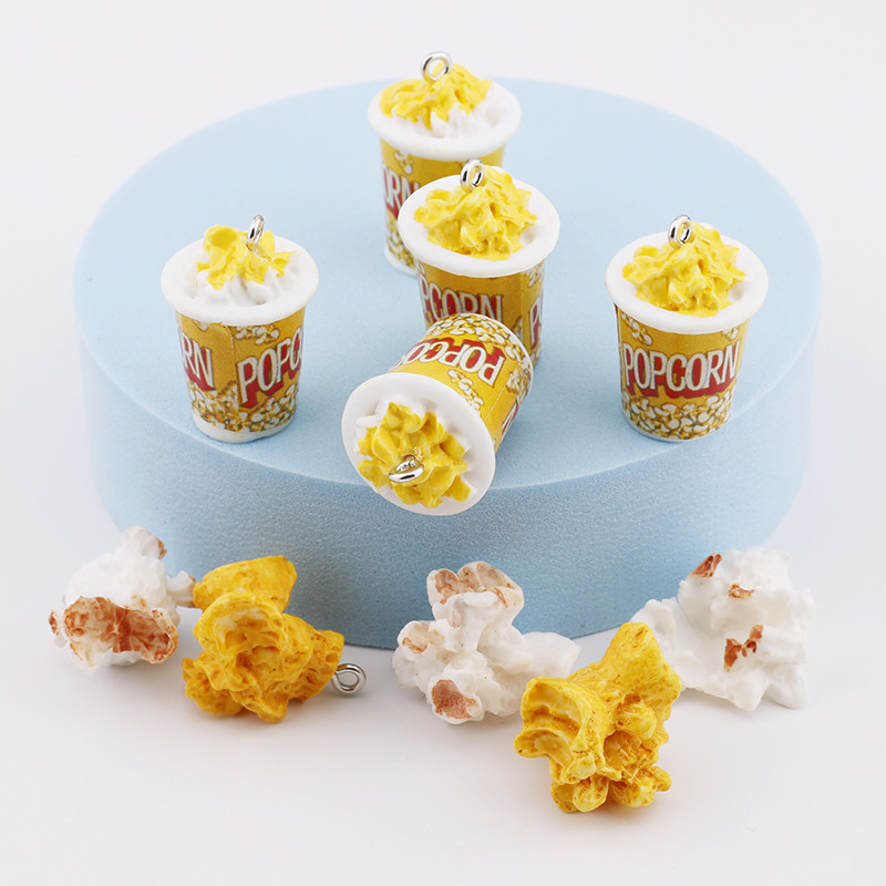 10db Popcorn Ételbűvek 3D Gyanta kulcstartó Bűvek Fülbevaló Ékszer készítés Kawaii Cute Charm Kulcstartó Kiegészítők Kellékek