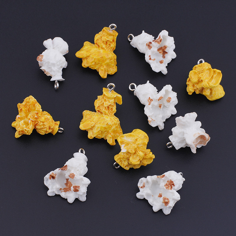 10db Popcorn Ételbűvek 3D Gyanta kulcstartó Bűvek Fülbevaló Ékszer készítés Kawaii Cute Charm Kulcstartó Kiegészítők Kellékek