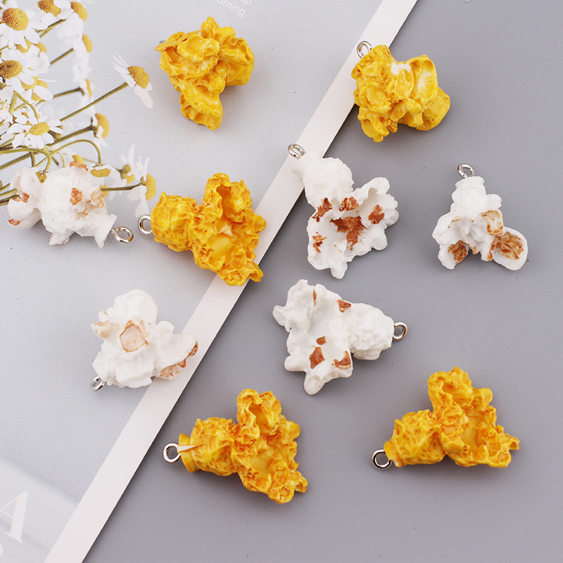 10db Popcorn Ételbűvek 3D Gyanta kulcstartó Bűvek Fülbevaló Ékszer készítés Kawaii Cute Charm Kulcstartó Kiegészítők Kellékek
