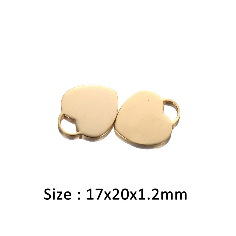 10 DB 17x20 mm-es rozsdamentes acél fémlemez arany ezüst színű szívfüggő medálok barkács ékszerkészítéshez kiegészítők megállapításai