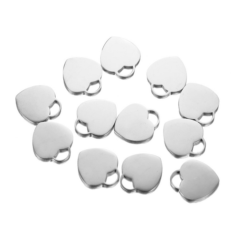 10 DB 17x20 mm-es rozsdamentes acél fémlemez arany ezüst színű szívfüggő medálok barkács ékszerkészítéshez kiegészítők megállapításai