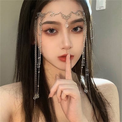 Daugiasluoksnė tinklinė vestuvinė galvos juosta, pilna Kalnų krištolinio akmens galvos grandinėlė tuščiavidurių plaukų priedai, krištoliniai galvos apdangalai, kepuraitės papuošalai