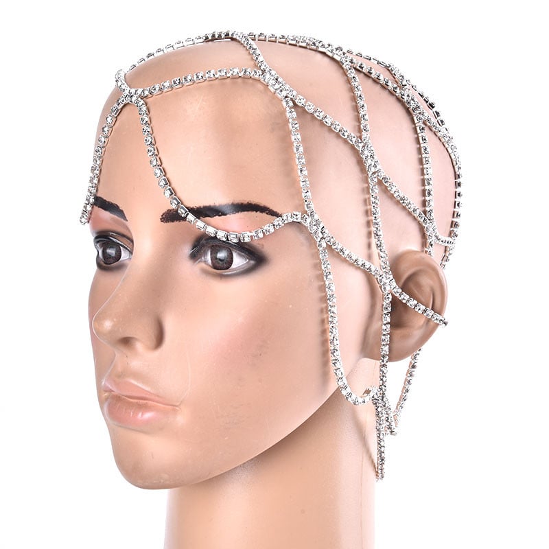 Daugiasluoksnė tinklinė vestuvinė galvos juosta, pilna Kalnų krištolinio akmens galvos grandinėlė tuščiavidurių plaukų priedai, krištoliniai galvos apdangalai, kepuraitės papuošalai