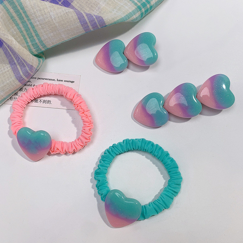 Sanjive ružičasto plave gumice za kosu u obliku srca za žene Slatke i slatke djevojke, elastično uže za kosu, estetika, modni dodaci za kosu, poklon