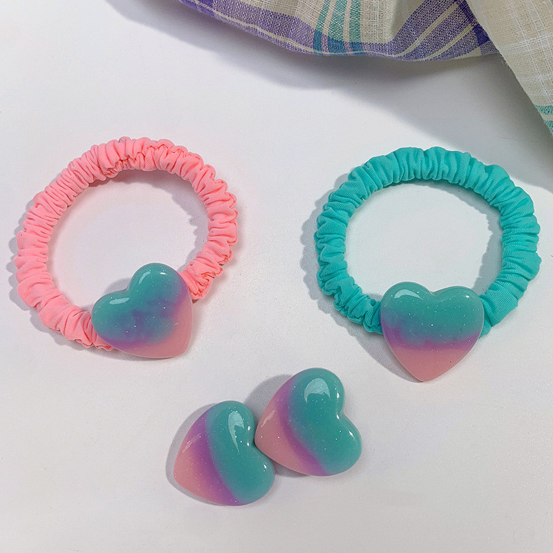 Sanjive ružičasto plave gumice za kosu u obliku srca za žene Slatke i slatke djevojke, elastično uže za kosu, estetika, modni dodaci za kosu, poklon