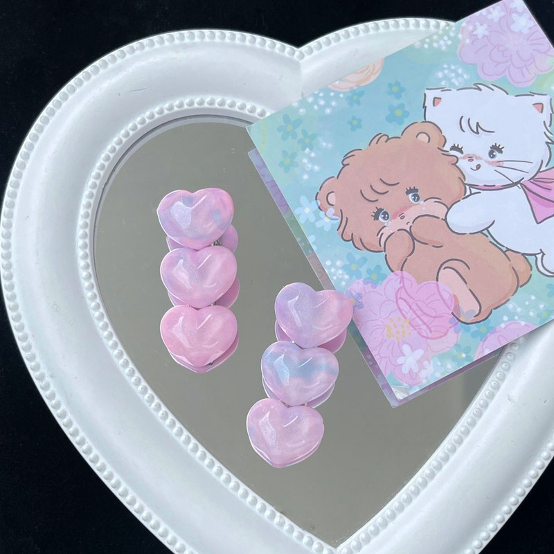 Agrafă de păr cu inimă cu sclipici roz degradat pentru femei, dulci, romantice, farmec pentru fete, ac de păr, estetică coreeană, accesorii de păr la modă