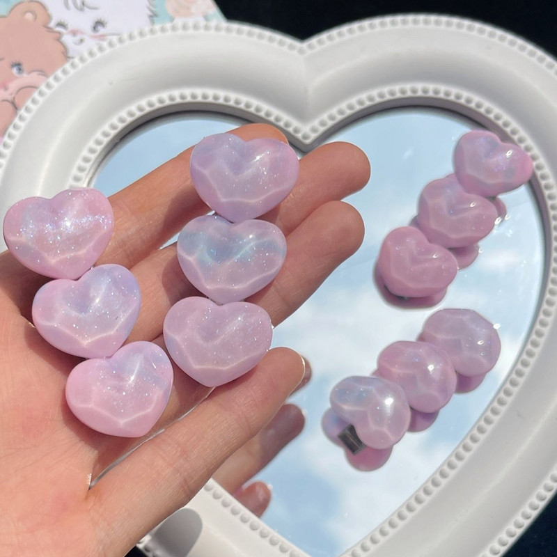 Agrafă de păr cu inimă cu sclipici roz degradat pentru femei, dulci, romantice, farmec pentru fete, ac de păr, estetică coreeană, accesorii de păr la modă