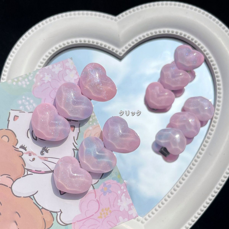 Agrafă de păr cu inimă cu sclipici roz degradat pentru femei, dulci, romantice, farmec pentru fete, ac de păr, estetică coreeană, accesorii de păr la modă