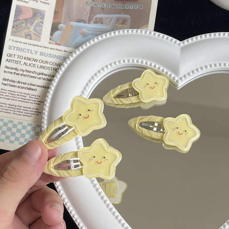 Aranyos sárga rózsaszín Pentagram Smiley Bobby Pin nőknek Szép, édes lányos esztétikus csíptetők Alkalmi divatos hajkiegészítők