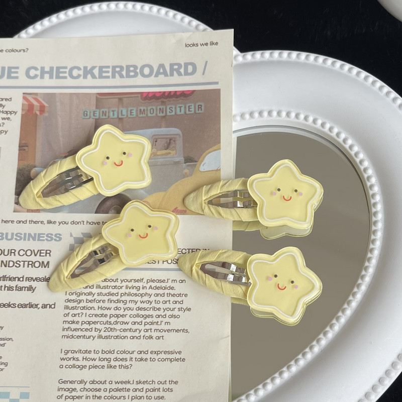 Aranyos sárga rózsaszín Pentagram Smiley Bobby Pin nőknek Szép, édes lányos esztétikus csíptetők Alkalmi divatos hajkiegészítők