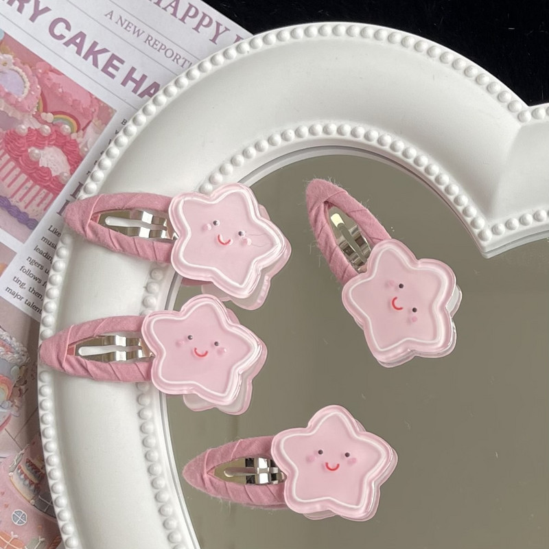Aranyos sárga rózsaszín Pentagram Smiley Bobby Pin nőknek Szép, édes lányos esztétikus csíptetők Alkalmi divatos hajkiegészítők