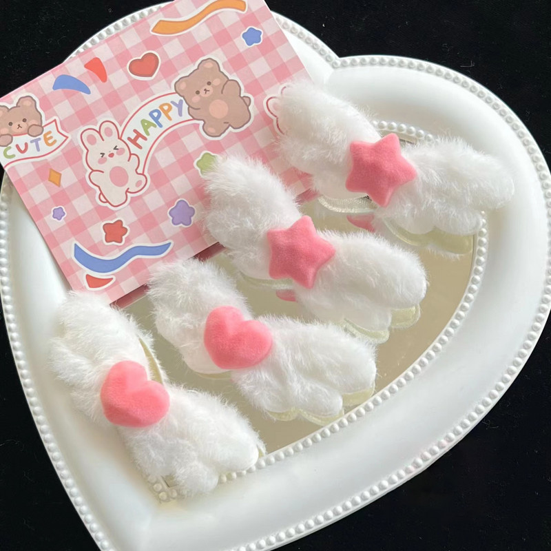Flocking Lovely Angel Wings Heart Star Hajtű nőknek Édes Aranyos Csaj Báj Hajcsat Esztétikus Divatos Hajkiegészítők Ajándék