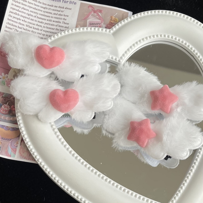 Flocking Lovely Angel Wings Heart Star Hajtű nőknek Édes Aranyos Csaj Báj Hajcsat Esztétikus Divatos Hajkiegészítők Ajándék