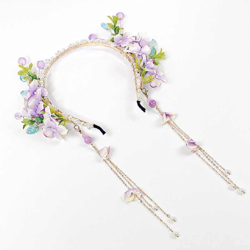 Pearl Hair Band Gėlė Kinų Hanfu plaukų aksesuarai Moterims Kutas Hair Hoop Vintage Girls Tiara Noiva Galvos apdangalas plaukų papuošalai